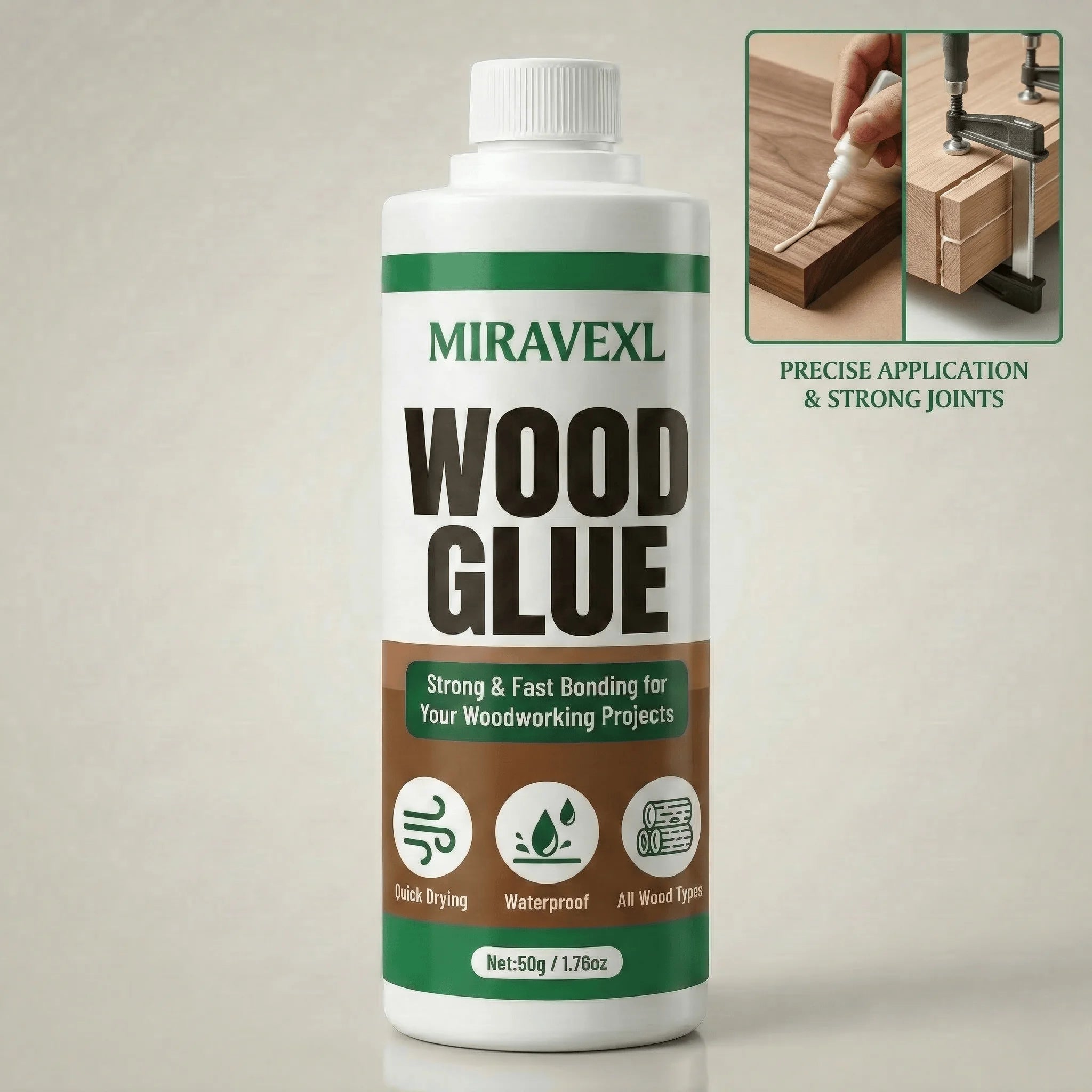 50G Wood Glue Professional Strong Bonding Fast Drying Waterproof Adhesive for Carpentry DIY Woodworking Projects MIRAVEXL Glue
