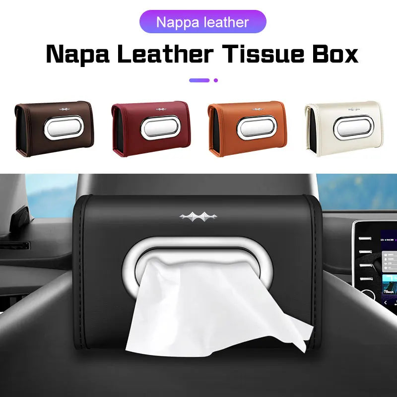 Nappa Leather Car Tissue Bag Backrest Hanging Paper Case For BYD Fang Cheng Bao Leopard 5 Denza B5 2024  Armrest Box Accessories