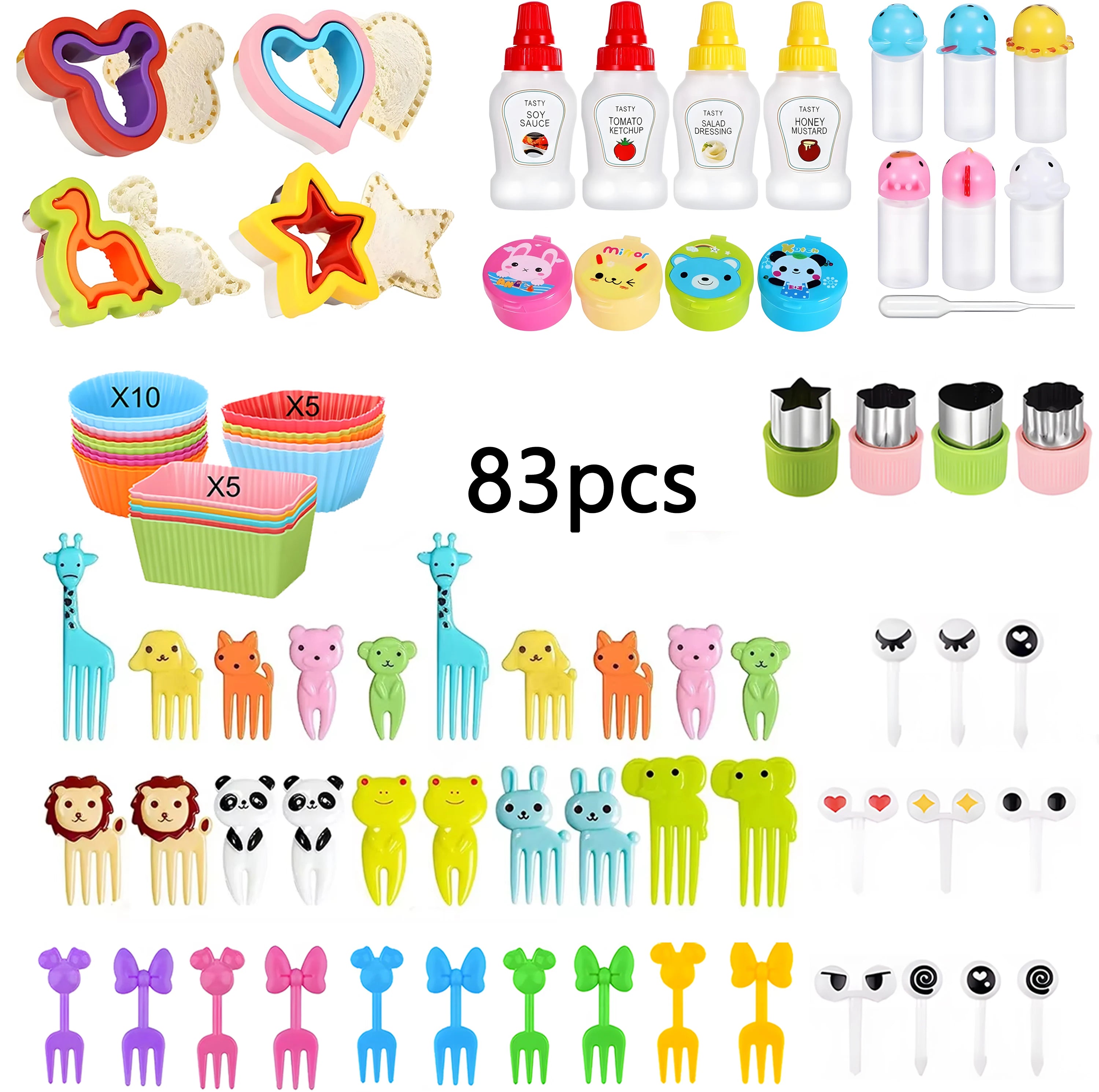 Cute Vegetable Fruit Food Cutter Shapes Set for Kids Lunch Bento Box Decorating Cookie Stamps with Fruit Forks,Food Picks