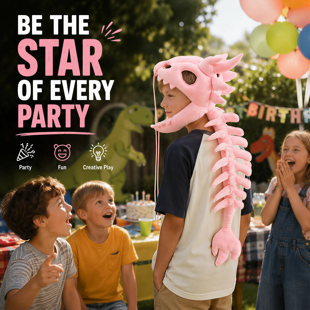 Dinosaur Skeleton Plush Headpiece Spinosaurus Dragon Bone Costume Hat Dinosaur Skeleton Hat for Cosplay Party and Birthday Gift