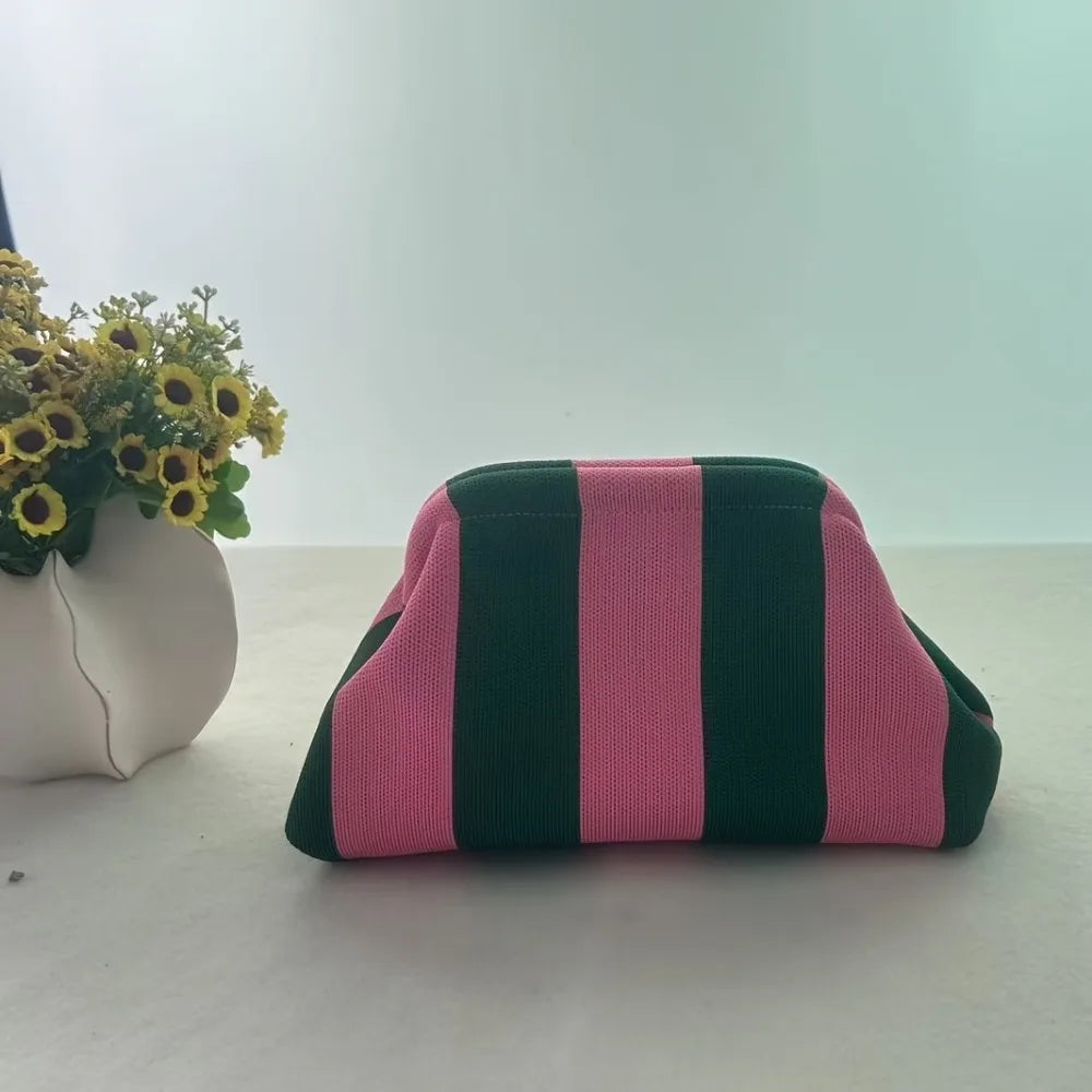 New color-block striped eye-catching cloud knit daily commuter storage clutch bag