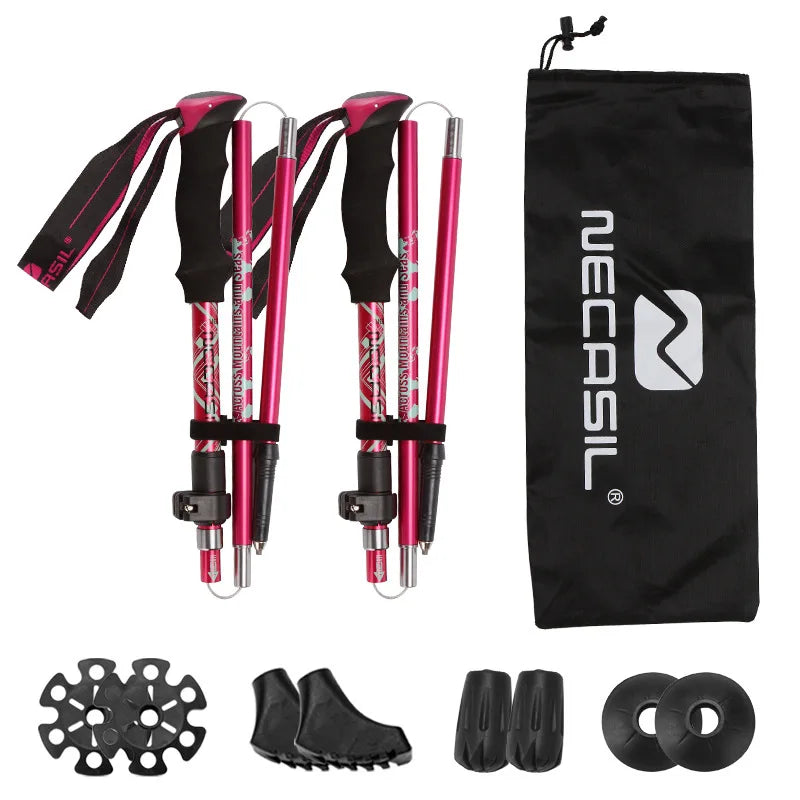 2PCS Trekking Poles Ultralight Hiking Stick Collapsible Folding Walking Cane Set Adjustable Camping Equipment Lightweight
