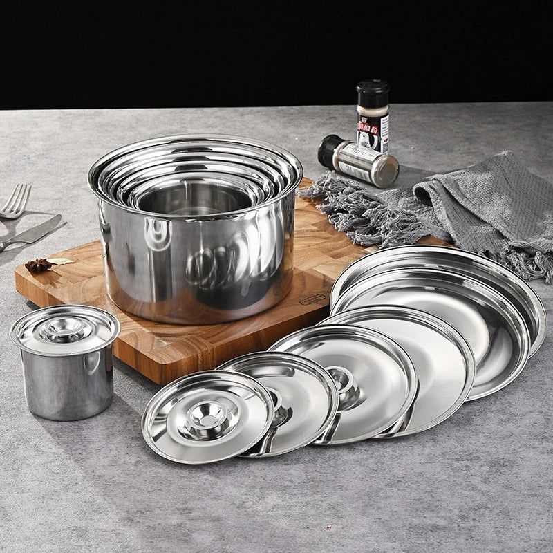 10-26cm Round Pot Lid Thicken Stainless Steel Saucepan Cover Replacement Universal Kitchen Food Lid Kitchen Supplies