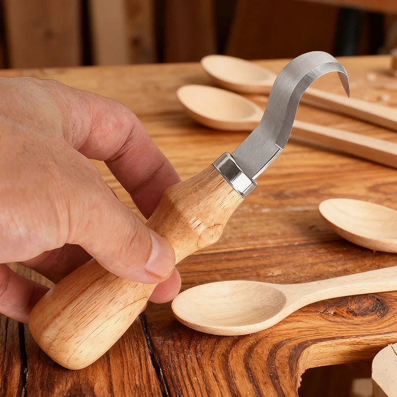 5PCS Wood Carving Knife Set Ergonomic Hook Chisel for Spoon Durable Sculptural Beginner Professional Tools