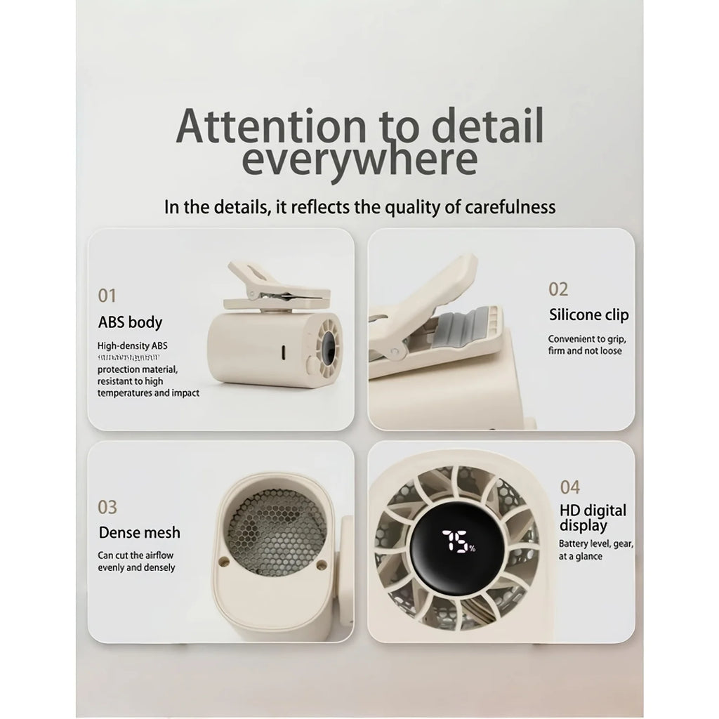 Clip-on fan (5 speed settings)+USB-C Mini Fan, ultra-compact portable handheld fan