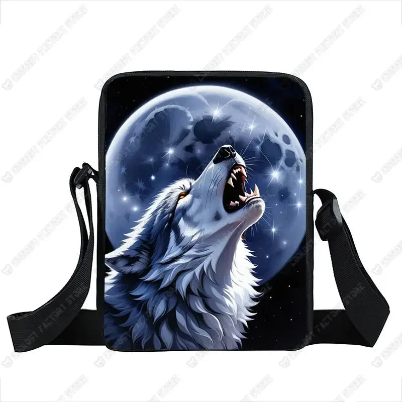 Howling Wolf Pattern Crossbody Bags Wolf Under The Moonlight Women Handbag Shoulder Bags Messenger Bag Key Phone Holder Book Bag