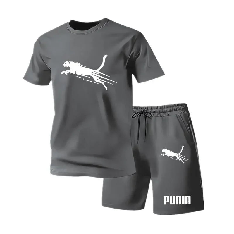 2026 Men's Summer Breathable T-shirt Shorts Set Fashion Casual Outdoor Sports 2 Piece Tracksuit Gym Vacation Quick Dry Clothing