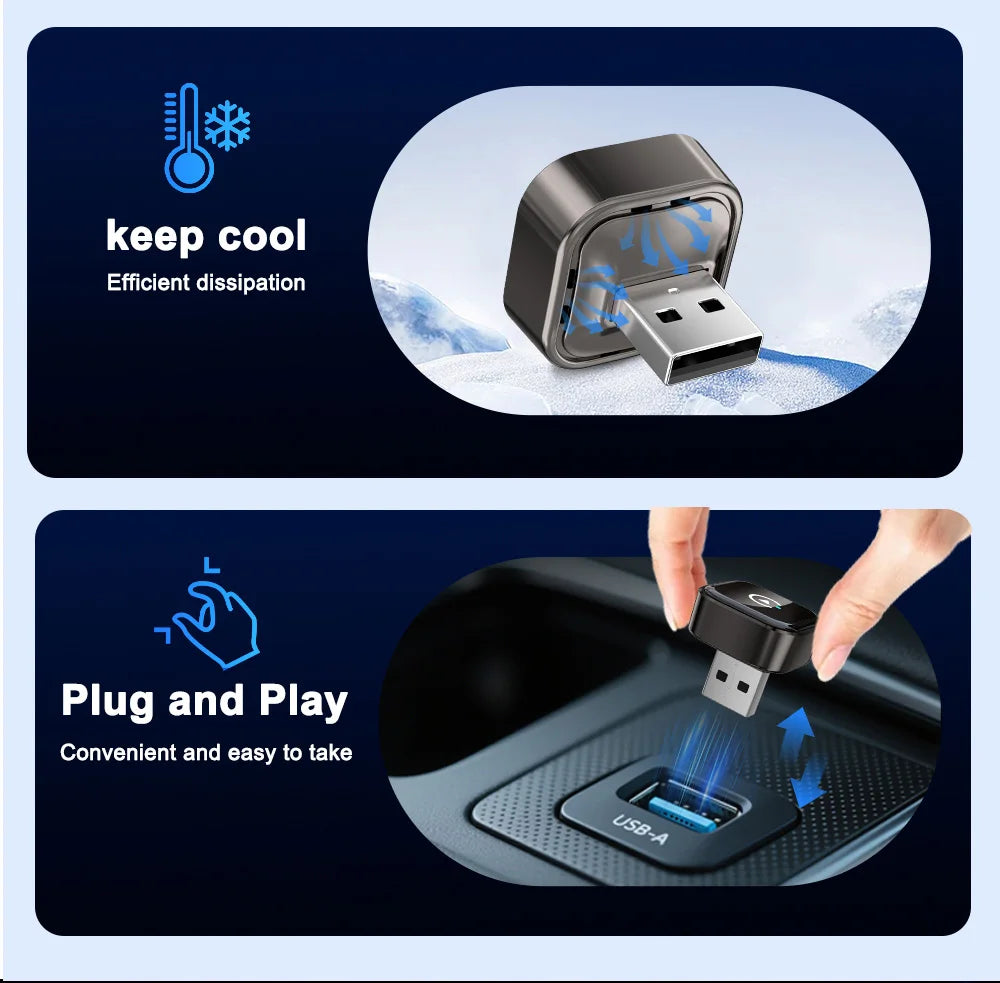 Wireless CarPlay Android Auto Adapter Wired to Wireless Upgrade Plug and Play Fast Stable Connection Mini Portable Car Adapter