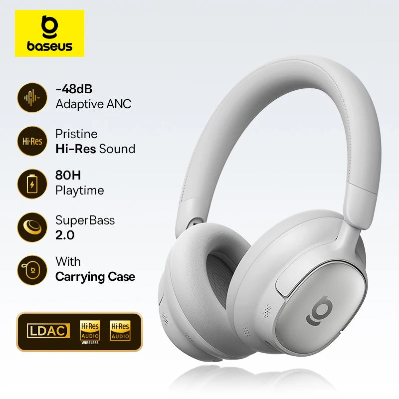 Baseus Bowie MH1 Bluetooth Headphones 48dB Noise Cancellation Hi-res LDAC Over Ear Headset Audio Wireless Earphone Earbuds