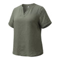 Rosa Fera Plus Size Women V Neck Short Sleeve Loose Fit Solid Color Casual Blouse Top