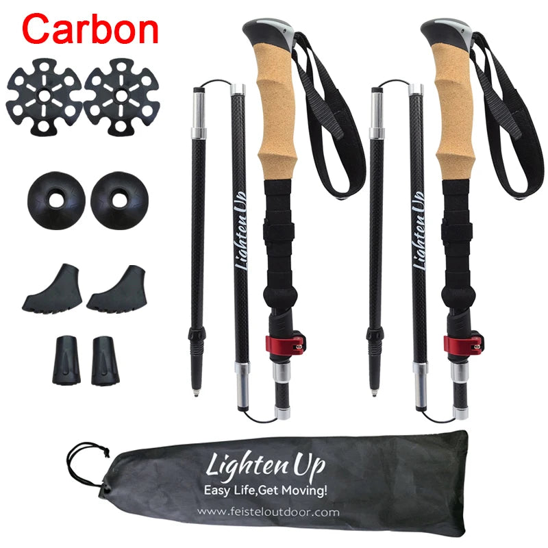 Trekking Poles Ultralight Carbon Fiber Folding Hiking Nordic Walking Stick Quick Flip-Lock Telescopic Crutches