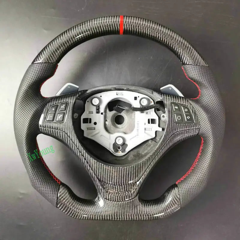 For BMW E84 E83 E84 E87 E88 E89 E90 E92 E93 (With Paddle Shift Holes) 100% Real Carbon Fiber Car Steering Wheel  (No Heated)