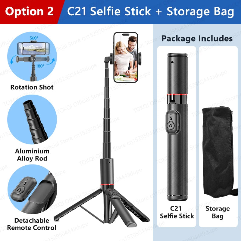C21 Selfie Stick Stable Tripod with Bluetooth wireless Remote for IPhone Android Mobile Phones Shooting Video, Hidden Phone Clip