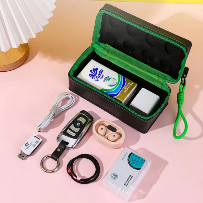 Fashion Color Handbag Building Block Shape Stationery Bag Miscellaneous Storage Bag with Lanyard Zippered Cosmetic Toiletry Bag