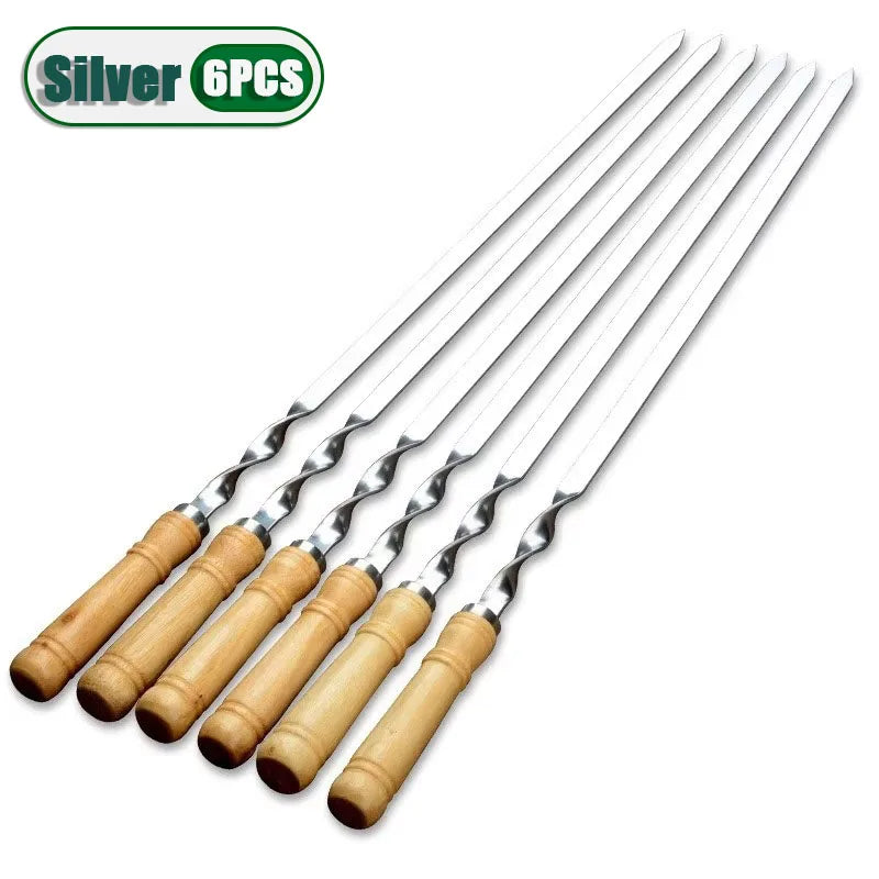 6-24PCS 55cm BBQ Fork BBQ Skewers Long Handle Kebab Barbecue Grill Sticks Reusable Stainless Steel Outdoor Camping Grill Needle