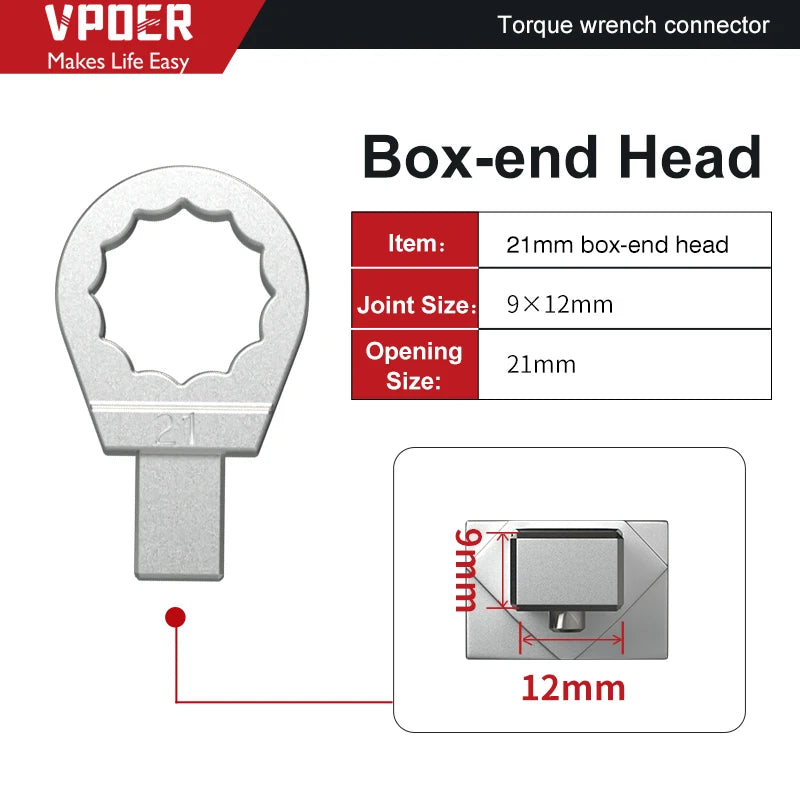 Open Ended Insert Tools 9X12 Torque wrench Head Changeable head Box End Ring Spanner Head Ratchet Insert Tools head