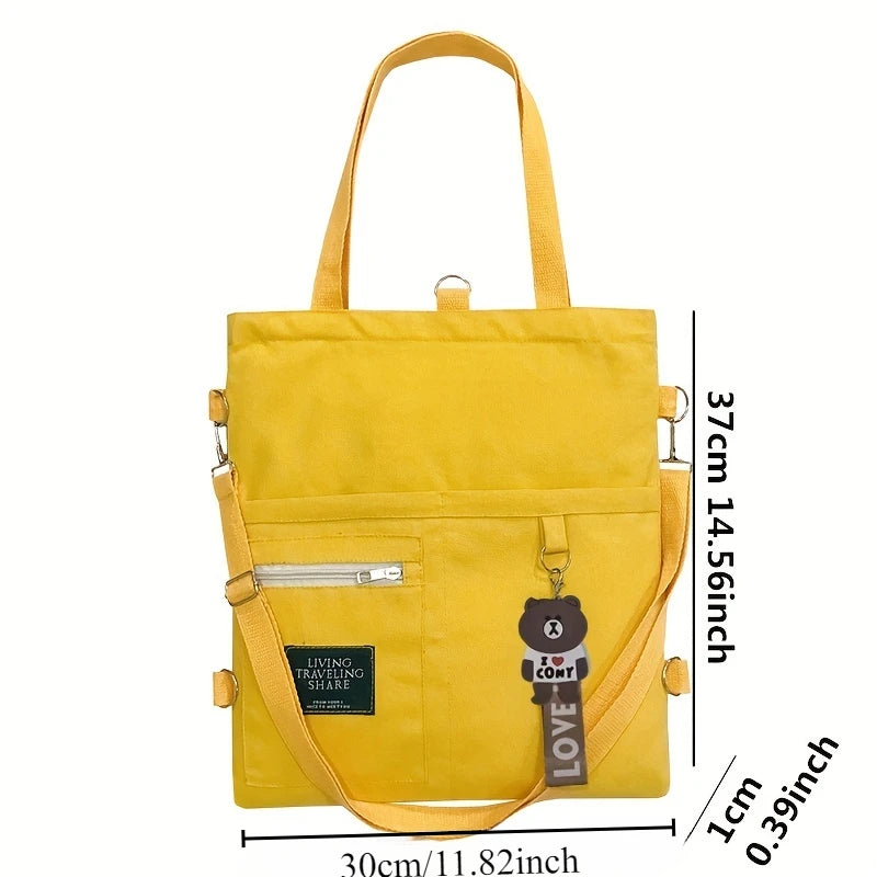 Canvas Shoulder Bag, Women's Fashion Letter Patch Decor Handbag Versatile Backpack