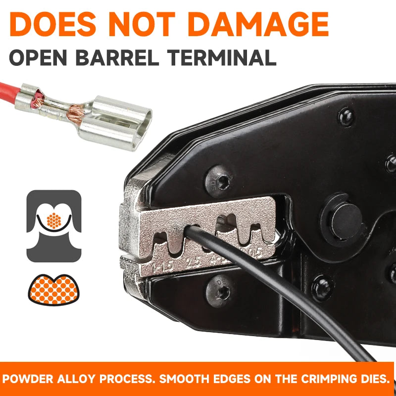 Crimping Tool for Non-Insulated Open Barrel Terminals HX-03B Ratcheting Pliers AWG 20-10 (0.5-6mm²) For 2.8/4.8/6.3 Connectors