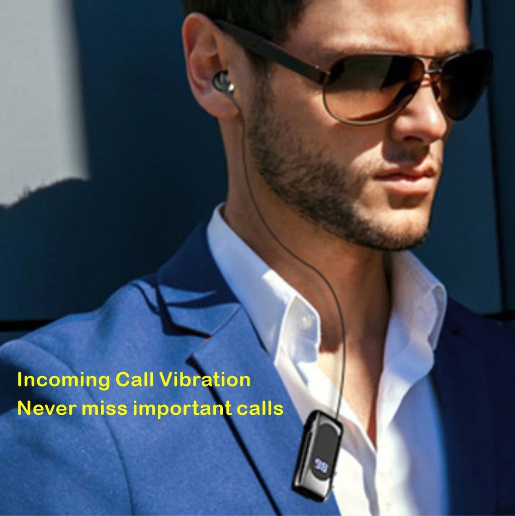 K55 Lapel Clip Bluetooth Earphone Wireless Handsfree Earbud Incoming Call Vibration Business Retractable Earbud Headset