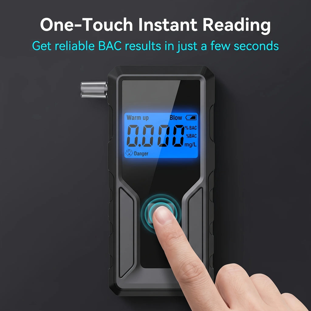 2026 New Model, Large LCD Display and Replaceable Blow Tube Breathalyzer, One Click Alcohol Tester (Battery Not Included)