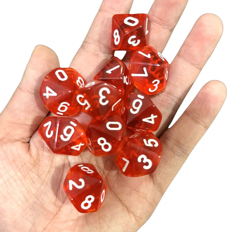 10pcs 10 Sided Dice D10 Polyhedral Clear transparent Dices for Board Games 0-9 Number 18mm RPG Dice Family Dice