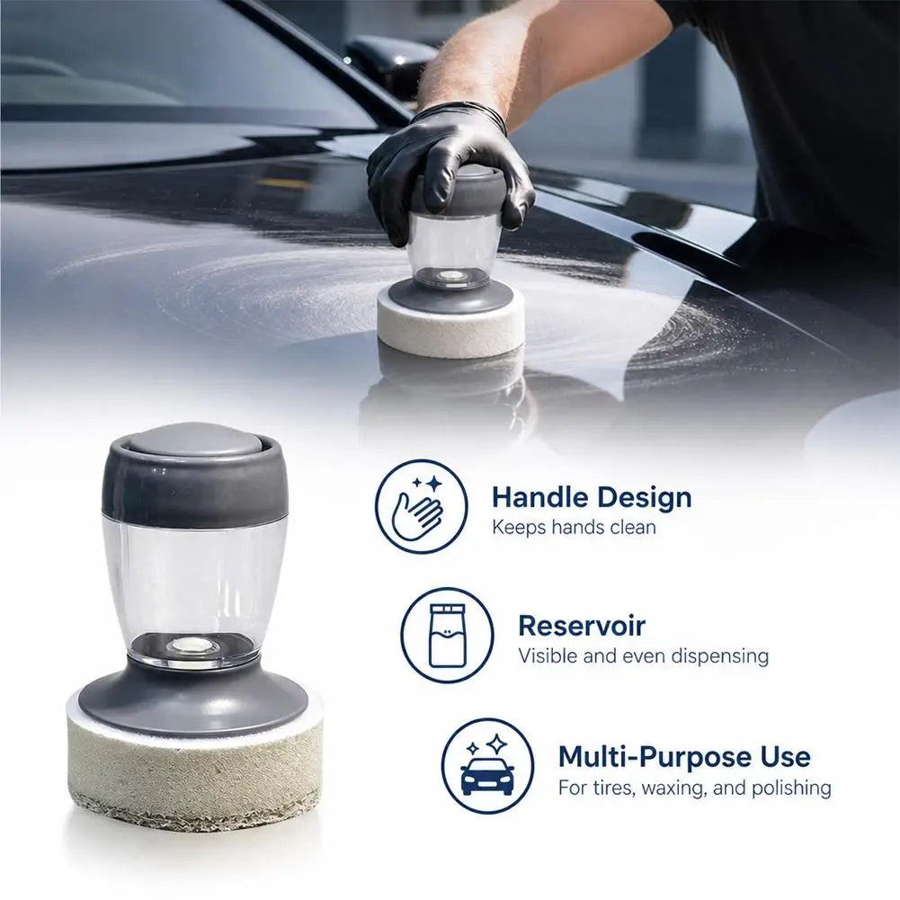 ♪Car Polishing Tire Shine Detailing Cleaning Reusable Waxing Sponge Applicator High Density Foam Pad Plastic Handle Auto Tools