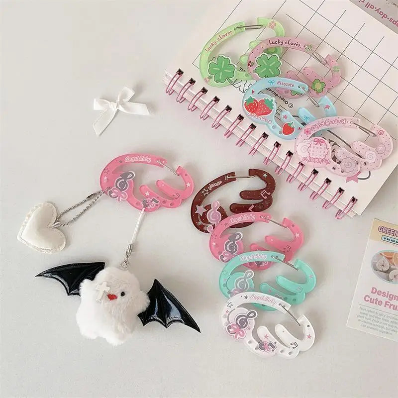 INS Candy Color Wings Shape Acrylic Carabiner Cute Strawberry Clover Mountaineering Buckle Keychain Multipurpose Keyring Hook