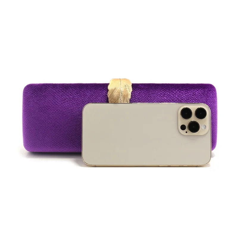 Luxury Design Serpentine Velvet Evening Bag Leaf Clasp Chain Handheld Purse Fashionable Envelope Clutch Bag for Party Wedding