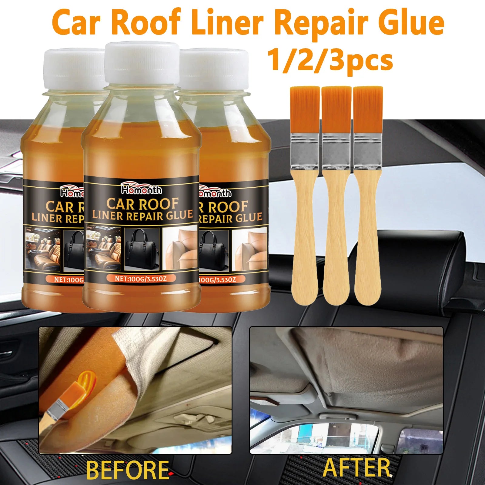 Car Headliner Adhesive Glue High Temperature Resistant Glue for Fabric Foam Fast Drying Strong Bond for Roof Lining Visor 100g