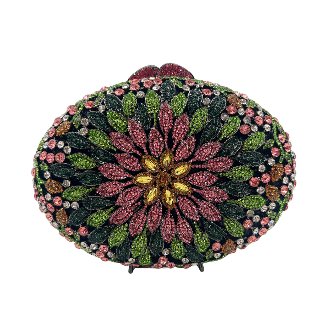 Artistic Floral Print Evening Clutch, Black Background with Colorful Flowers, Women's Party Purse, Wholesale