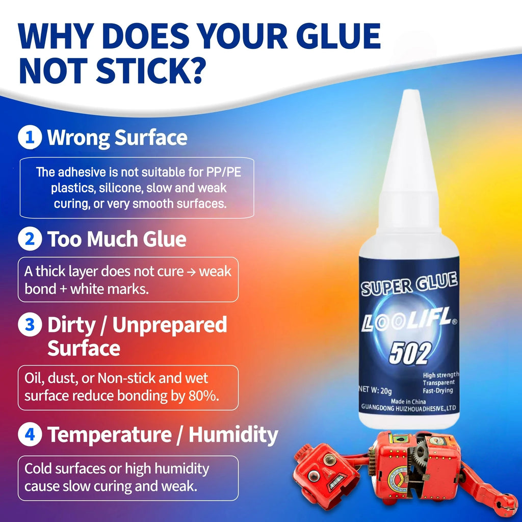 8PCS LOOLIFL 502 Super Glue 20g Strong Instant CA Adhesive Waterproof With Nozzles Metal Wood Glass Car DIY Craft Repair