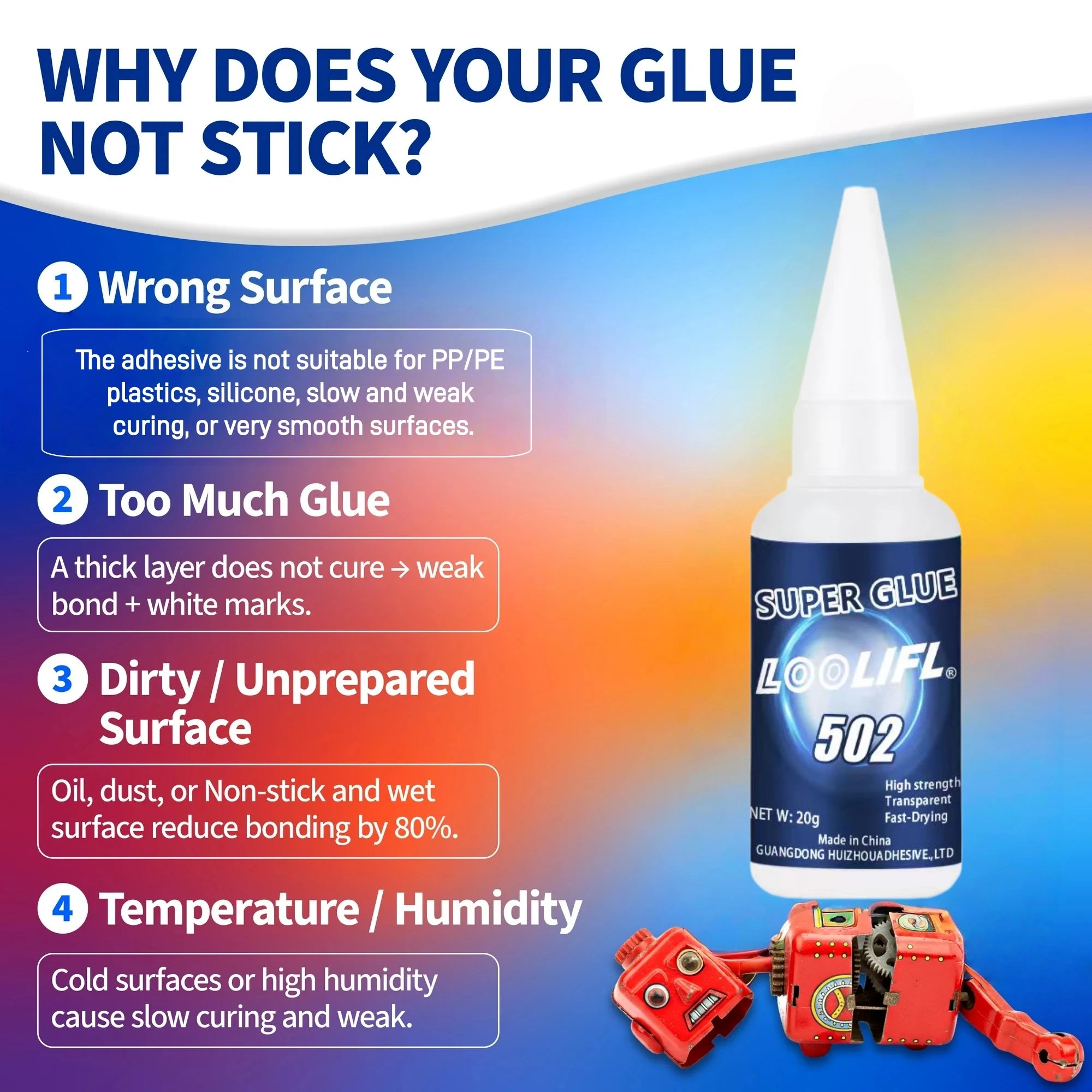 8PCS LOOLIFL 502 Super Glue 20g Strong Instant CA Adhesive Waterproof With Nozzles Metal Wood Glass Car DIY Craft Repair