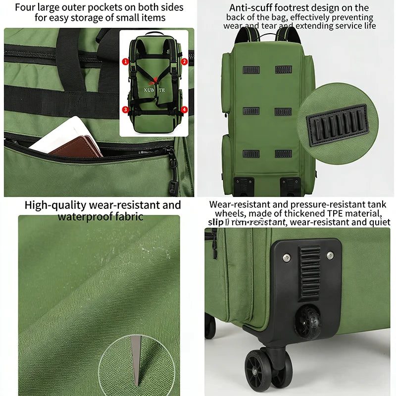90/110l Large Capacity Travel Backpack Foldable Belt Wheel Travel Bag Multi Functional Shipping Bags Wear-Resistant Luggage Bag