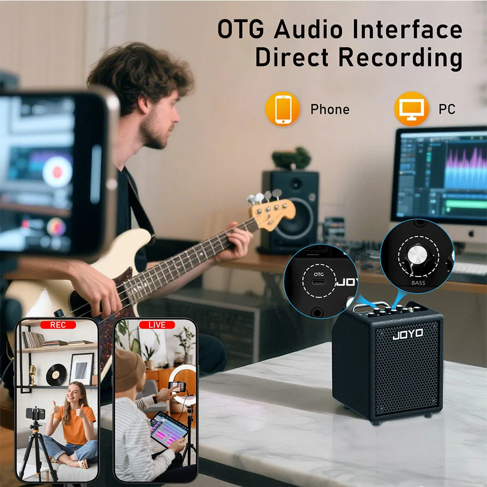 JOYO BA-30 VIBE CUBE 30W Bass Amplifier Bluetooth 5.1+OTG Audio Interface with Studio-level Compression Effects 3-Band EQ