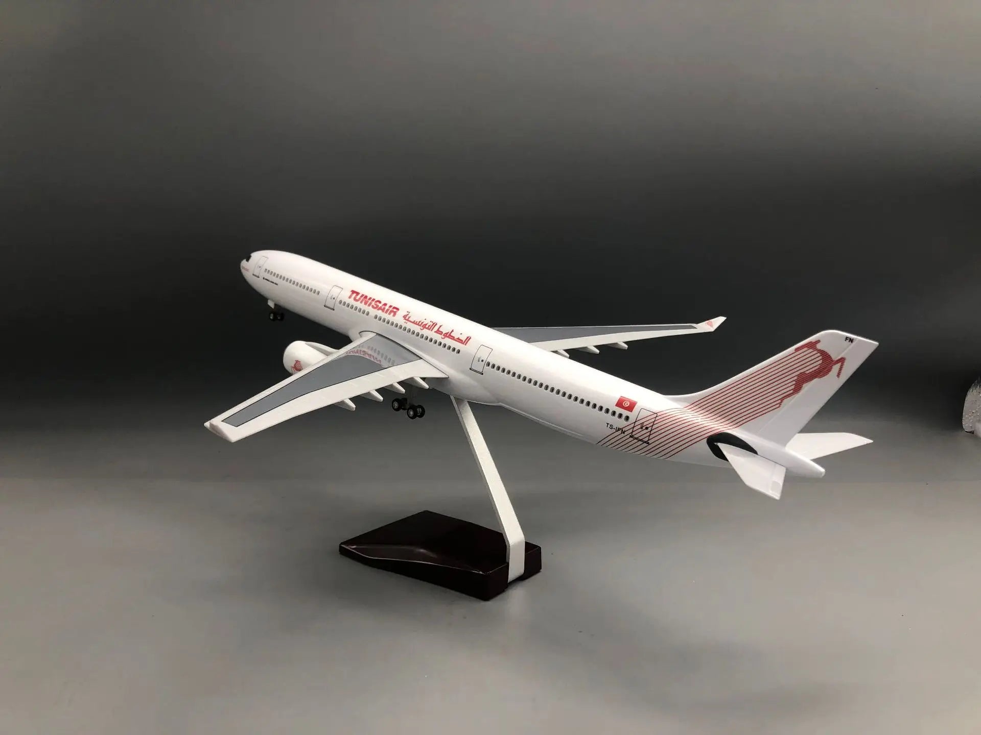 47cm Model Airplane TUNISAIR a330 Resin Scale Plane Model with Landing Gear Wheels Light(Touch or Sound Control) Collected Gift