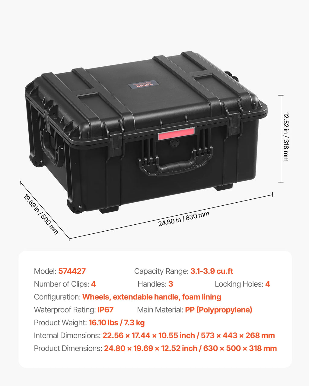 SucceBuy IP67 Weatherproof Hard Case Heavy Duty Protective Case w/ Pre-cut Foam and Handles for Travel Hunting Military Cameras
