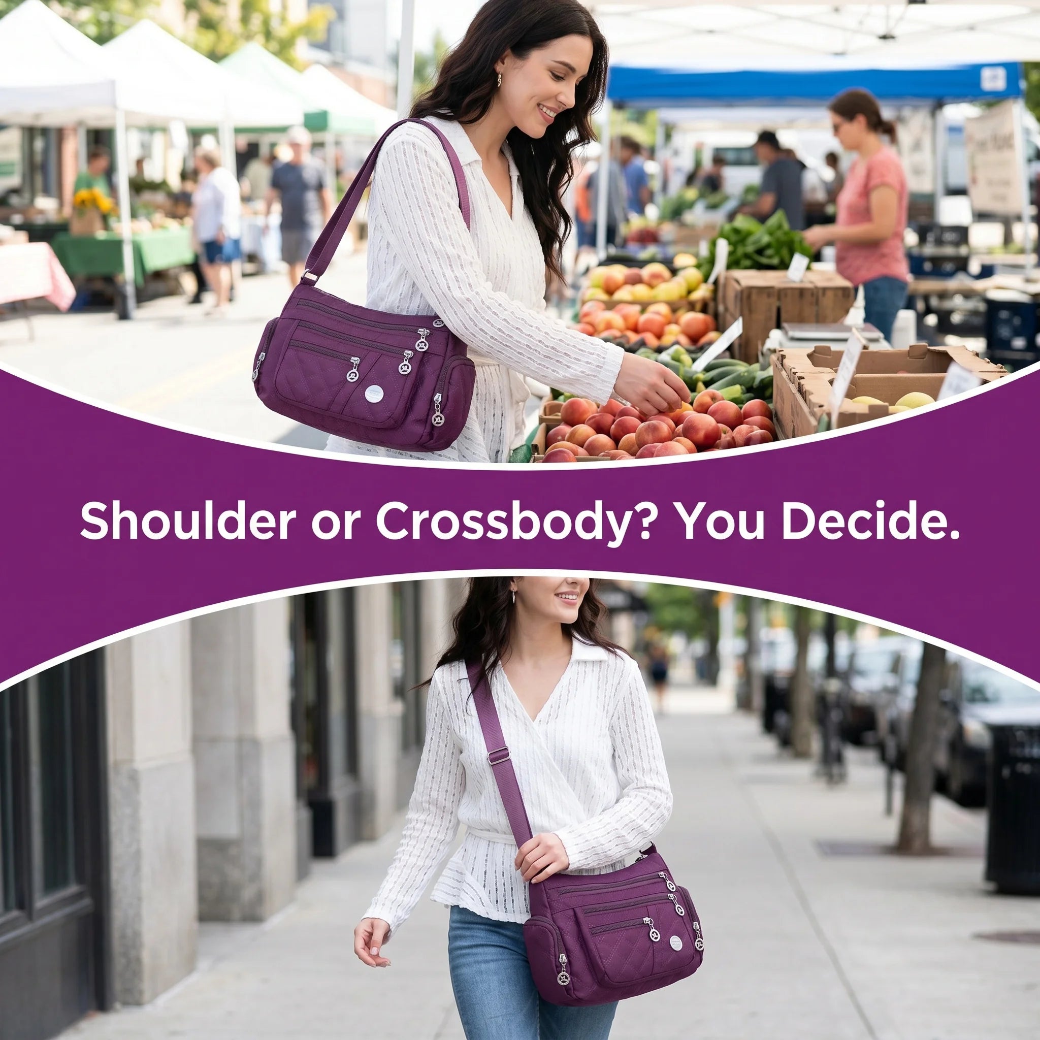 Water Resistant Nylon Multi Zipper Crossbody Bag Large Adjustable Strap Shoulder Purse for Mother Daily Outdoor Shopping Travel