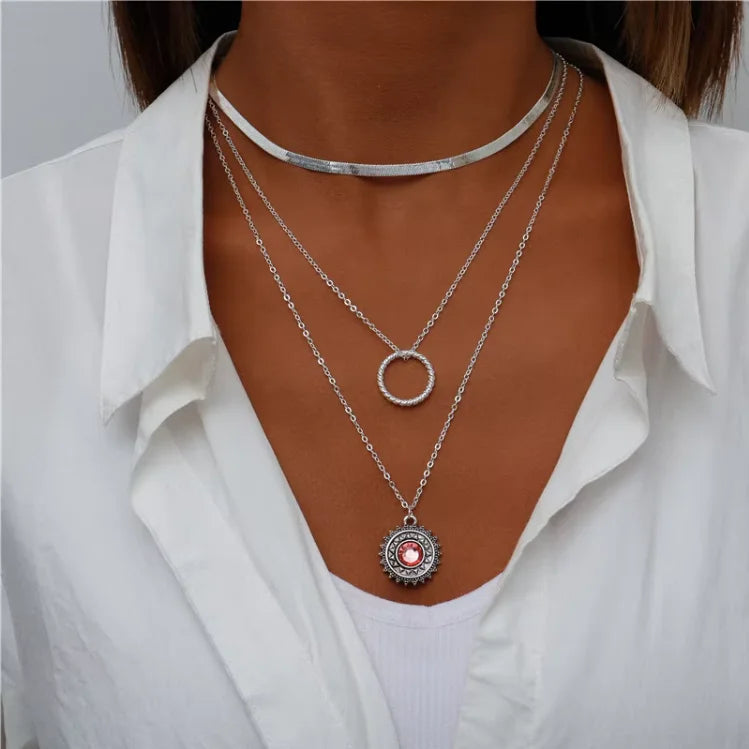 Vintage Multi Layered Moon Coin Moon Hamsa Hand Chain Necklaces for Women Boho Elephant Hearts Pendants Necklaces Jewelry