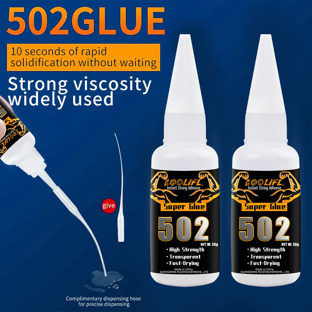 Super Strong Glue 502 High-Strength Fast-Drying Cyanoacrylate Adhesive, Suitable for Leather, Rubber, Wood, Metal, High-Strength Liquid Glue Tool, with Precision Dispenser