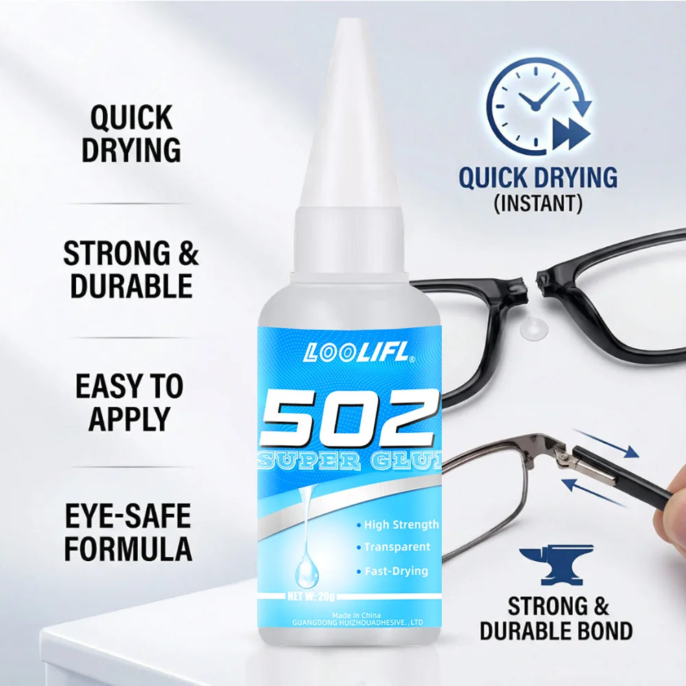 LOOLIFL 502 Super Glue Fast Drying Instant Adhesive High Strength Clear Glue for Plastic Metal Ceramic Glass Repair DIY Craft