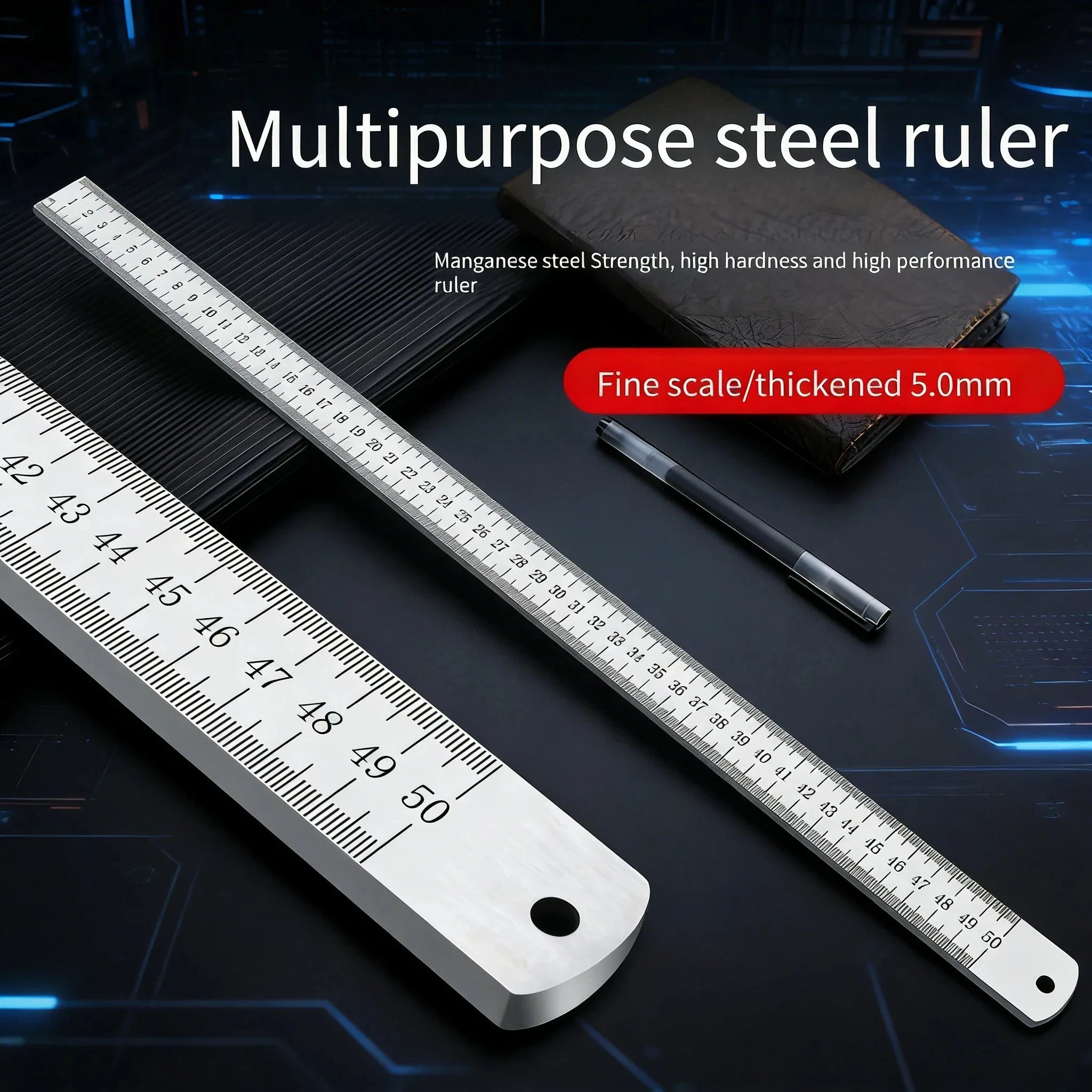 5mm Thick Stainless Steel Ruler | Tempered Car Safety & Measuring Tool | Multi-Purpose Heavy Duty Scale