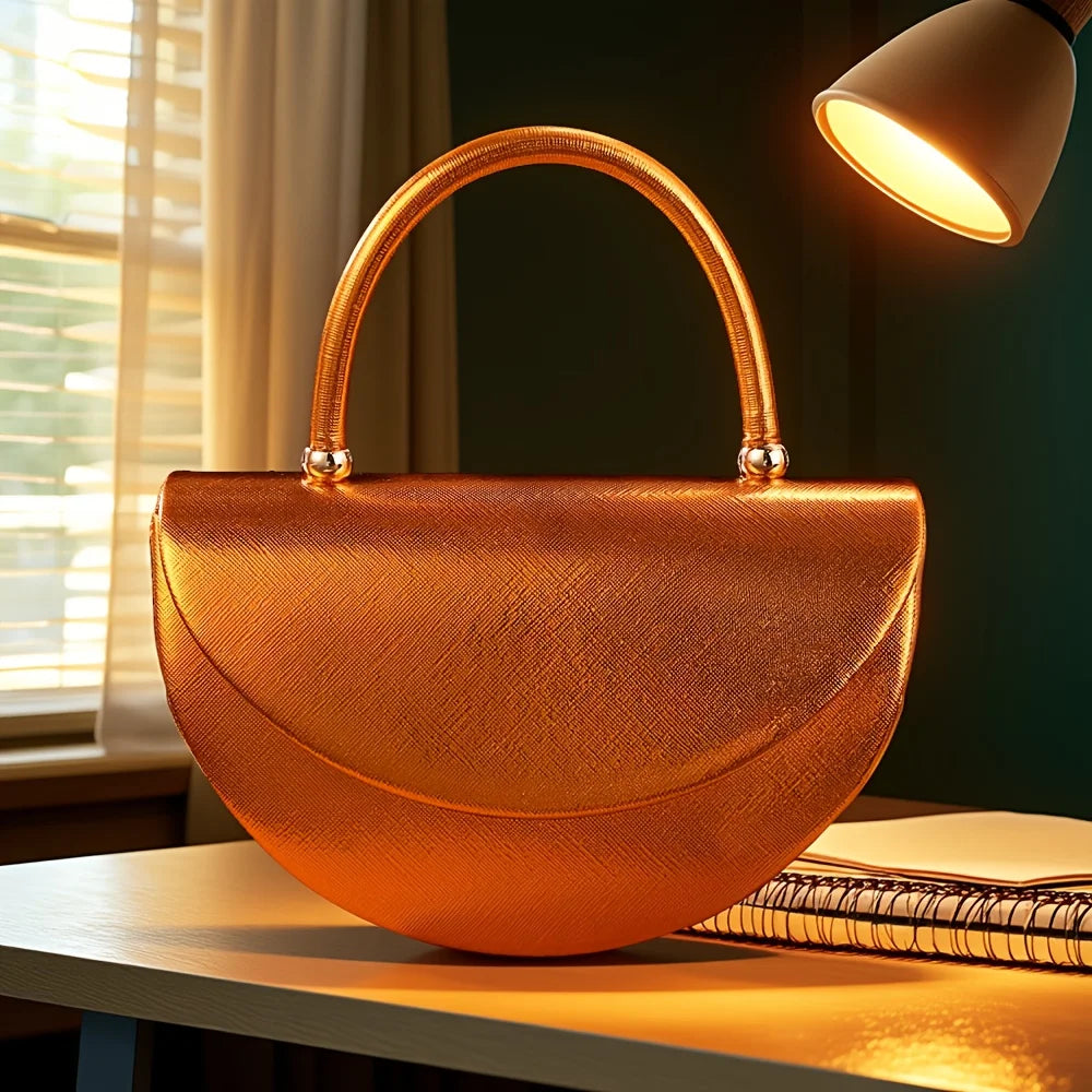 New fashion halfmoon handbag shiny evening dress bag delicate metal chain shoulder bag fashion gift bag small items storage bag