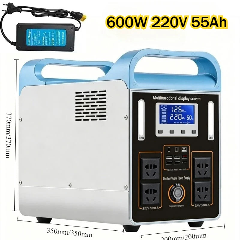 600W Portable Power Station 220V LiFePO4 High Power 555Wh 55Ah Solar Outdoor Mobile Power Supply Home Emergency Energy Storage