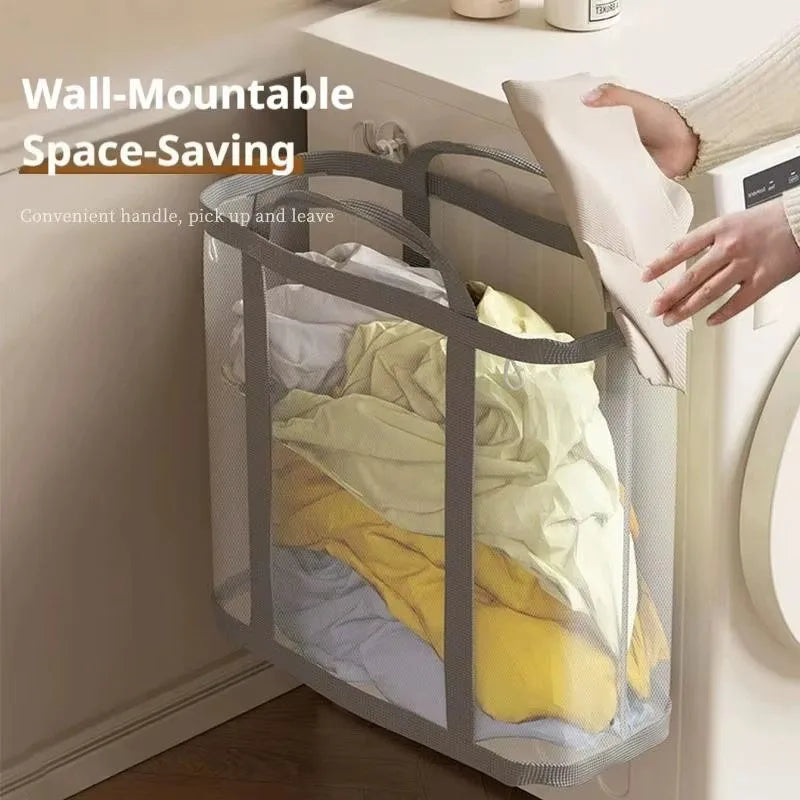 Mesh Laundry Basket Nylon With Handle Breathable Folding Portable Dirty Clothes Underwear Organizer Bags Large Capacity Storage
