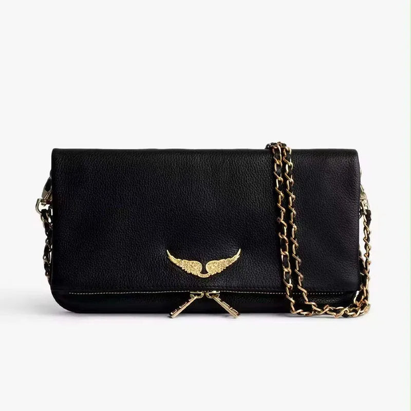 French Classic Genuine Leather Square Bag - European & American Fashion Versatile Wings Underarm Crossbody Bag