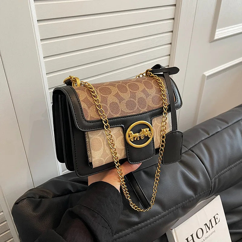 Luxury Retro Women's Messenger Shoulder Bag Trendy Minimalist Square Handbag with Chain High-End Crossbody Portable Box Design