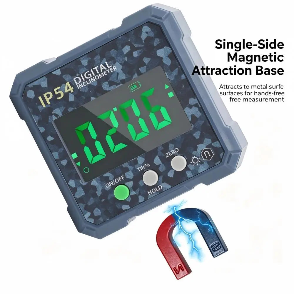 4×90° Magnetic Digital Inclinometer, IP54 Waterproof LCD Electronic Angle Finder, Precision Slope Measuring Tool for Woodworking