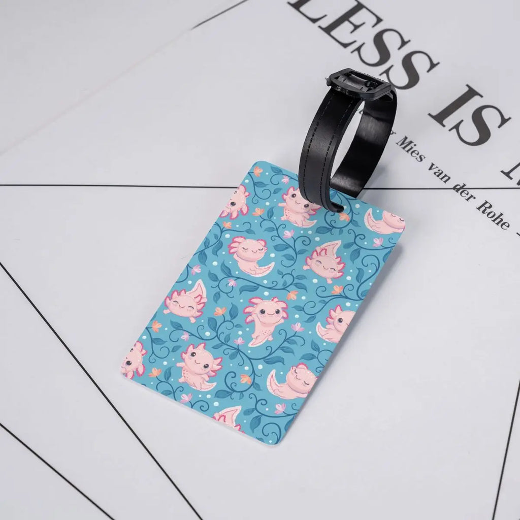 Custom Cute Salamander Animal Axolotls Luggage Tag Privacy Protection Baggage Tags Travel Bag Labels Suitcase