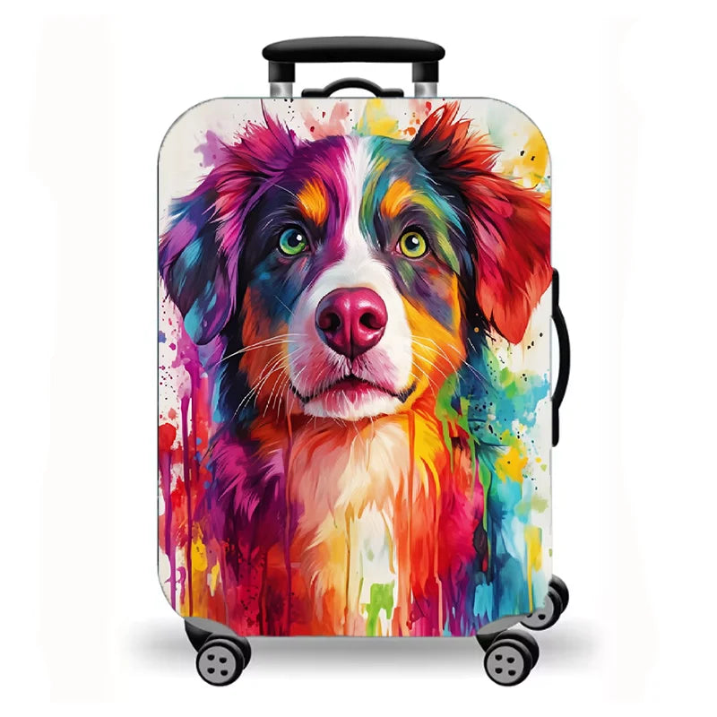 Suitcase protective cover, travel oil painting cat and dog pattern elastic suitcase dust cover, a total of 9 colors