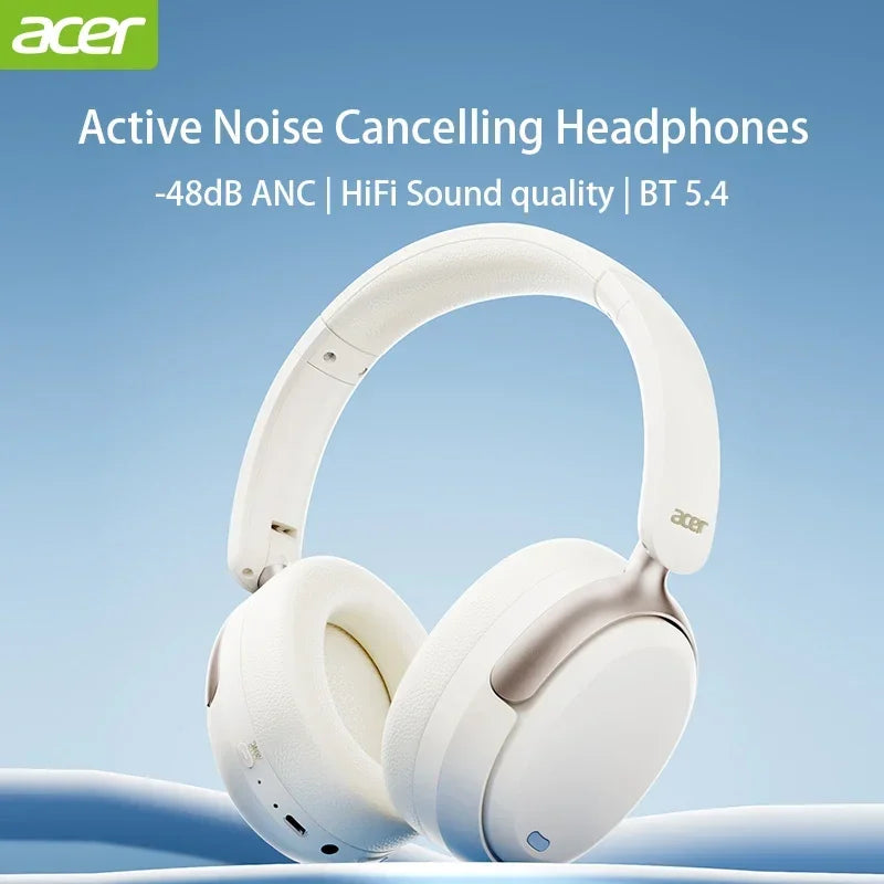 Acer ANC HIFI Headphone Bluetooth 5.4 48dB Noise Canceling Hi-Res Spatial Audio Earphone with LDAC Over Ear Headset Wireless